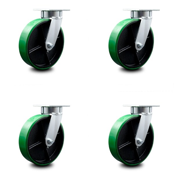 Service Caster 8 Inch Kingpinless Green Poly on Steel Wheel Swivel Top Plate Caster, 4PK SCC-KP30S820-PUR-GB-4 - main